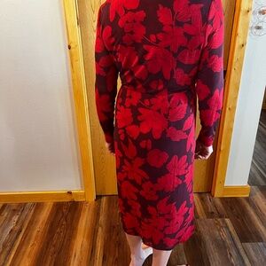 CAbi Red and Black Floral Long Sleeve Dress